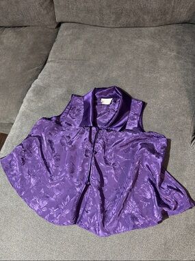 California Dynasty Vintage Purple Satin Floral Sleeveless Top- large